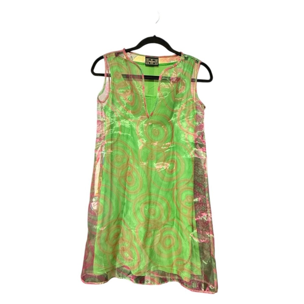 Vintage Fendi Y2K festive sheer Green and Pink Sleeveless Dress